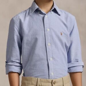 Ralph Lauren Polo Boys Classic Oxford Dress Shirt Chambray Blue Button Up Size S
